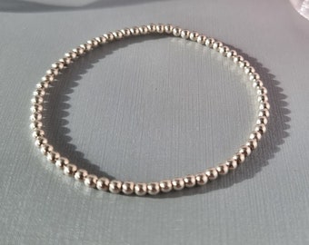 Sterling silver 3mm beaded stretch bracelet, 3mm sterling silver stackable bracelet, 3mm sterling silver beads, birthday gift, gift for her