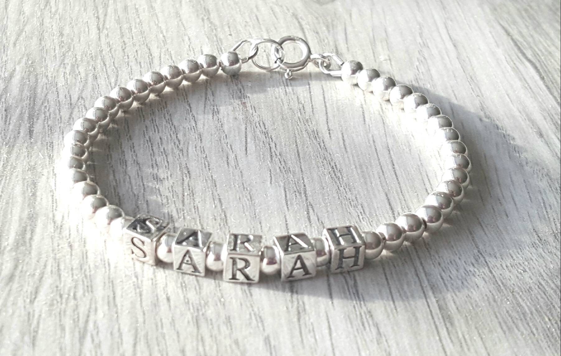 Sterling Silver Personalised Beaded Bracelet With Dice Letter - Etsy UK