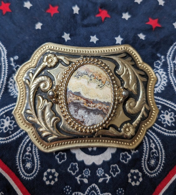 Western Cowboy Belt Buckle w/ Marbled Stone