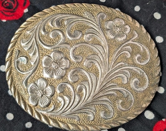 Beautiful Floral Silver Plated Belt Buckle