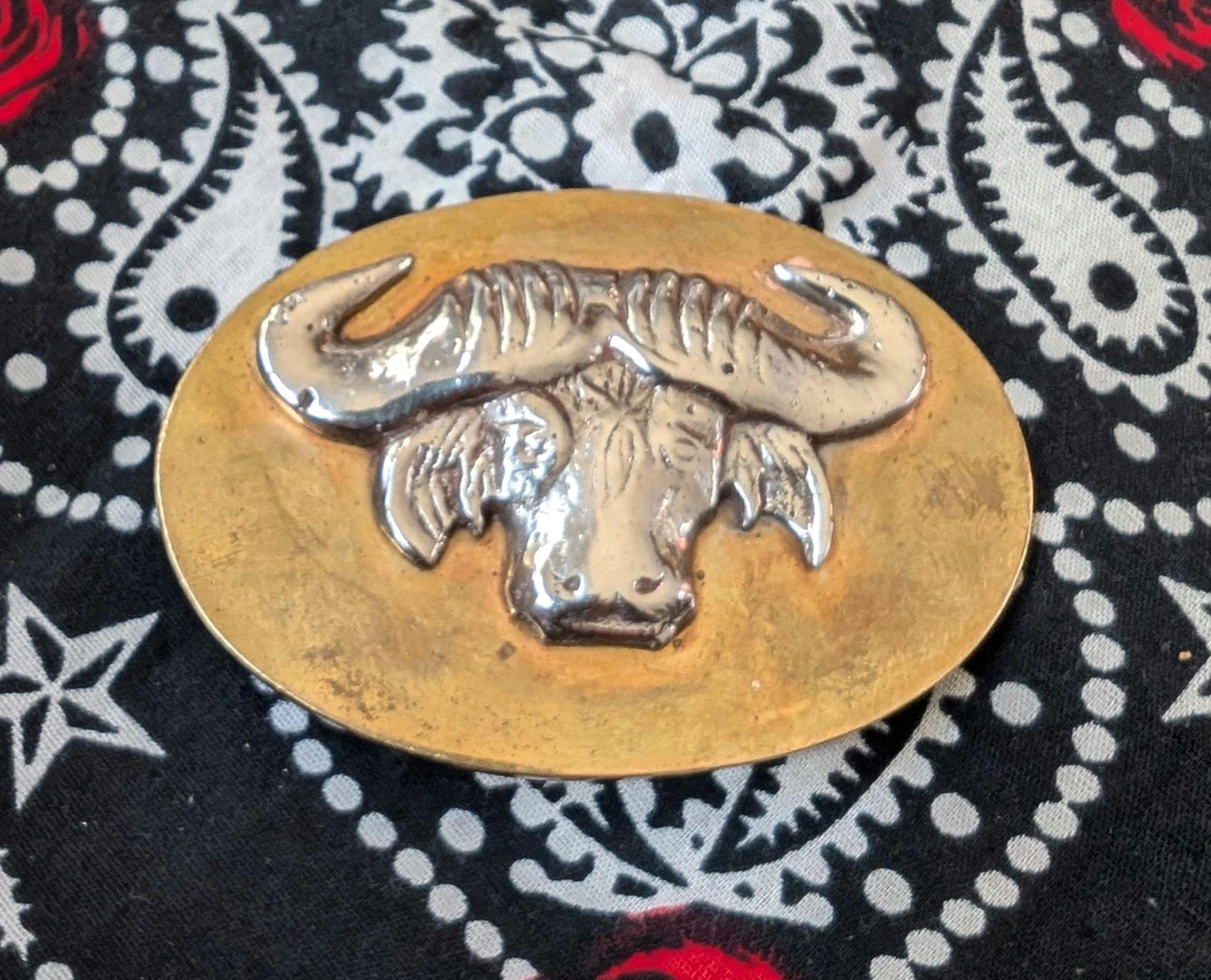 Solid Brass Buffalo Head Vintage Belt Buckle by A Dozy 1976 Ornate Raised Rare Brass Buffalo Belt Buckle - Etsy main image 2