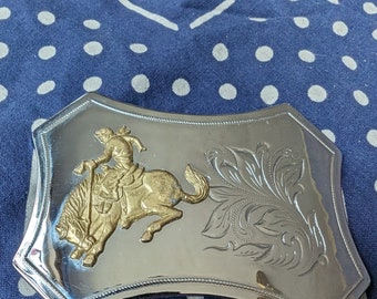 Western Cowboy & Horse Belt Buckle w/ Stone