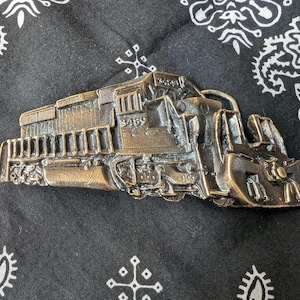 1980 Train Engine Locomotive Railroad Brass Belt Buckle by Great American Buckle Co