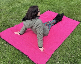 Hot Pink Mexican Throw - Plain Solid Color Mexican Blanket | Magenta Yoga Blanket Thick | Picnic Blanket | Serape Baja Blanket Beach Blanket