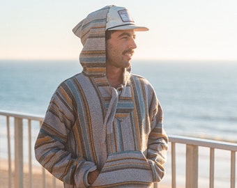NO BAD DAYS Baja Hoodie Mexican Poncho White Mini Rainbow