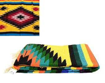 Mexican Diamond Blanket Yellow | Thick XL Mexican Yoga Blanket Mustard | Southwest Blanket | Baja Blanket Mexican Throw | Aztec Navajo