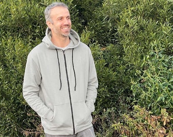 Men's Zip Up Hoodie | Grey Hooded Sweatshirt | 100% Organic Cotton | Soft and Cozy | Daily Essential Hoodie | Fair Trade Certified