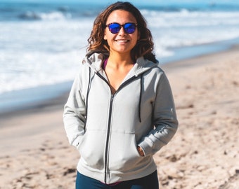 Women's Zip Up Hoodie | Grey Hooded Sweatshirt | 100% Organic Cotton | Soft and Cozy | Daily Essential Hoodie | Fair Trade Certified