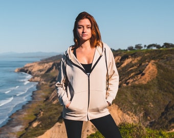 Women's Zip Up Hoodie | Beige Hooded Sweatshirt | 100% Organic Cotton | Soft and Cozy | Daily Essential Hoodie | Fair Trade Certified