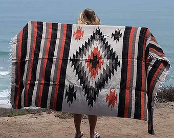 Mexican Diamond Blanket - Tan | Thick XL Mexican Yoga Blanket Brown | Southwest Blanket | Baja Blanket Mexican Throw Tapestry | Aztec Navajo