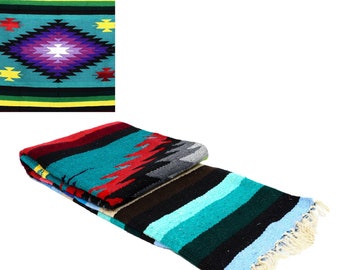 Mexican Diamond Blanket Teal | Thick XL Mexican Yoga Blanket Turquoise | Southwest Blanket | Baja Blanket Mexican Throw | Yoga Blanket