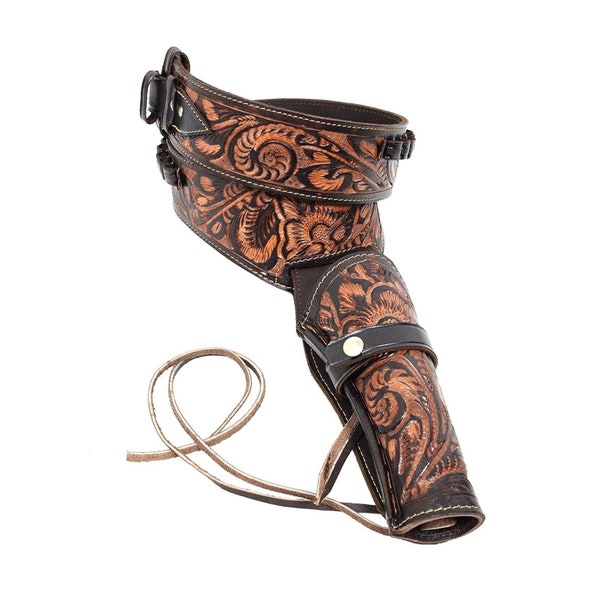 Western Leather Holster | 38 / 357 Revolver Gun Belt | Brown | Cowboy Gun Ammo Belt | Cartridge Loops | Western Rig | Cowboy Holster Prop