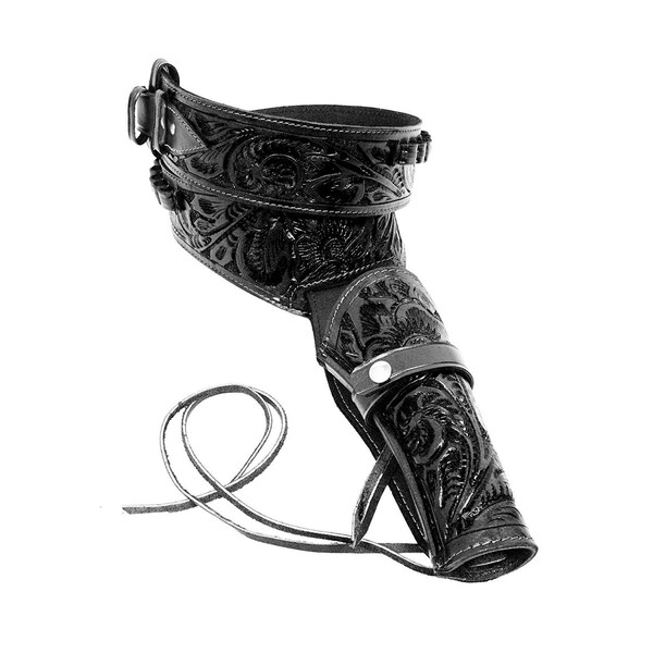 Western Leather Holster | 38 / 357 Revolver Gun Belt | Black | Handmade in Mexico | Ammo Cartridge Loops | Western Rig | Buscadero