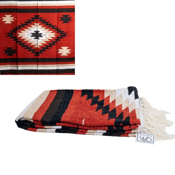 Mexican Diamond Blanket Rust Red Black | Thick XL Mexican Yoga Blanket Amber | Southwest Blanket | Baja Blanket Mexican Throw | Aztec Navajo