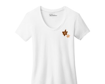 Women's Flower Surf Shirt White | 100% Cotton T-Shirt | Scoop Neck Tee | Longboarder Surfer Shirt | Organic Cotton & Fair Trade Certified |