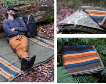 Waxed Canvas Blanket / Waterproof Blanket | Camping Blanket Cowboy Roll - Picnic Blanket, Campfire blanket Camp Gift Motorcycle Blanket Roll