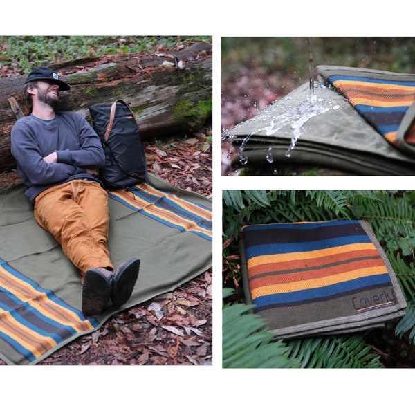 Waxed Canvas Blanket / Waterproof Blanket | Camping Blanket Cowboy Roll - Picnic Blanket, Campfire blanket Camp Gift Motorcycle Blanket Roll