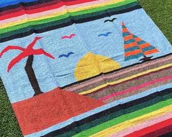 Boot-Decke | Coronado Segelboot Mexikanische Decke | Strand Picknick Lager Wohnkultur | Gewebte Saltillo Falsa Decke Made in Mexico |