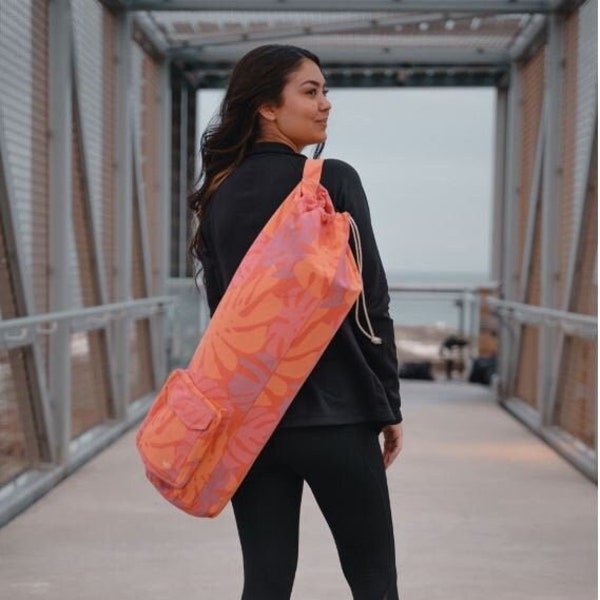 Pink Yoga Mat Bag / Fair Trade Yoga Bag / Organic Cotton, Full Zip, Pockets, GOTS Cotton Canvas, & Eco friendly