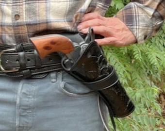 Cross Draw Holster | Western Leather Holster | Attaches to Belt | Old West Cowboy Holster | Black | Handmade | Colt Taurus Ruger Wesson