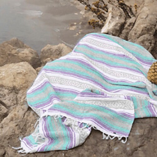 Mexican Blanket Purple Mint Grey Yoga Blanket Baja Blanket Etsy