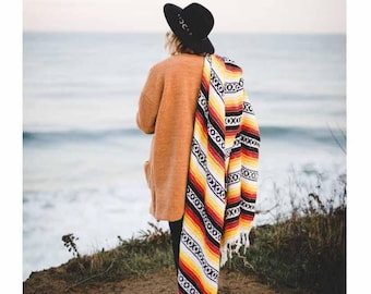 Mexikanische Falsa Decke Gelb Schwarz Rot | Schwere Mexikanische Yoga Decke | Aus Mexiko | Baja Decke | Überwurf für Wohnkultur Boho Style