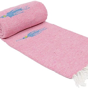 Mexican Blanket Pink Thunderbird | Yoga Blanket Thick and Soft Falsa | Throw Blanket for Yoga, Bed, Outdoor, Beach, Couch, & Picnic Serape