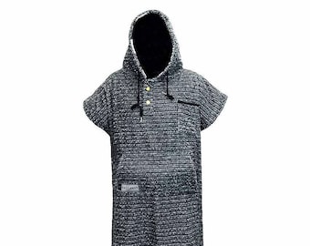 Surf Poncho Changing Robe | Hooded Towel | Surf Hoodie Swim Parka | Thick 100% Cotton | Charcoal Black Wetsuit Changing Towel with Pocket