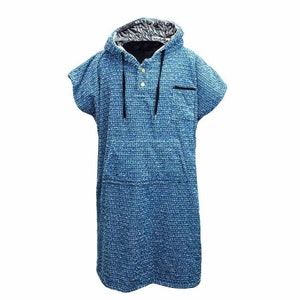 Surf Poncho Changing Robe | Hooded Towel | Surf Hoodie Swim Parka | Thick 100% Cotton Blue Black Charcoal Zippered Pocket Banana Leaf Print