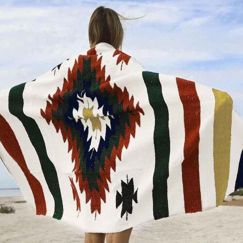 Mexican Diamond Blanket White Red Blue Thick XL Mexican Yoga Etsy