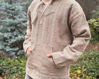 Moletom com capuz estilo poncho mexicano Baja | Feito à mão com interior macio | Suéter com capuz | Moletom mexicano bege | Moletom em tom natural | México