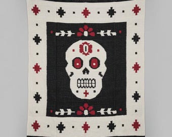 Day of The Dead Mexican Blanket | Halloween Decor | Dia de los Muertos Authentic Woven Cobija from Mexico | Throw Blanket | Wall Tapestry