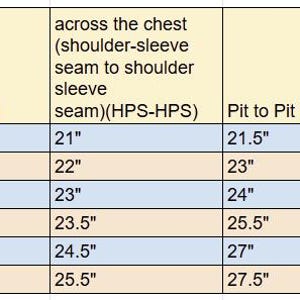 May include: A size chart for a Baja hoodie, detailing measurements in inches. Includes sleeve opening, collar opening, chest width, pit to pit, waist opening, and HPS to bottom measurements for sizes S through XXXL.
