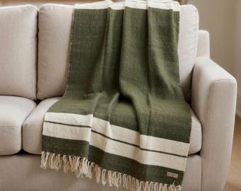 Coperta messicana verde oliva minimalista / Coperta per la casa / Stile vintage / Coperta da yoga / Coperta falsa salvia e bianca / Serape / Saltillo / Cobija