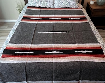 Mexican Blanket Charcoal Grey Tan Black Diamond | Yoga Blanket | Retro Blanket Mexico | Genuine Mexican Baja Blanket |  Vintage Style Throw
