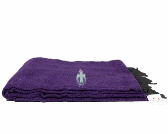 Mexican Blanket Dark Purple Thunderbird | Yoga Blanket | Home Decor Throw with Tassels | Baja Vintage Style Blanket | Boho Wall Tapestry