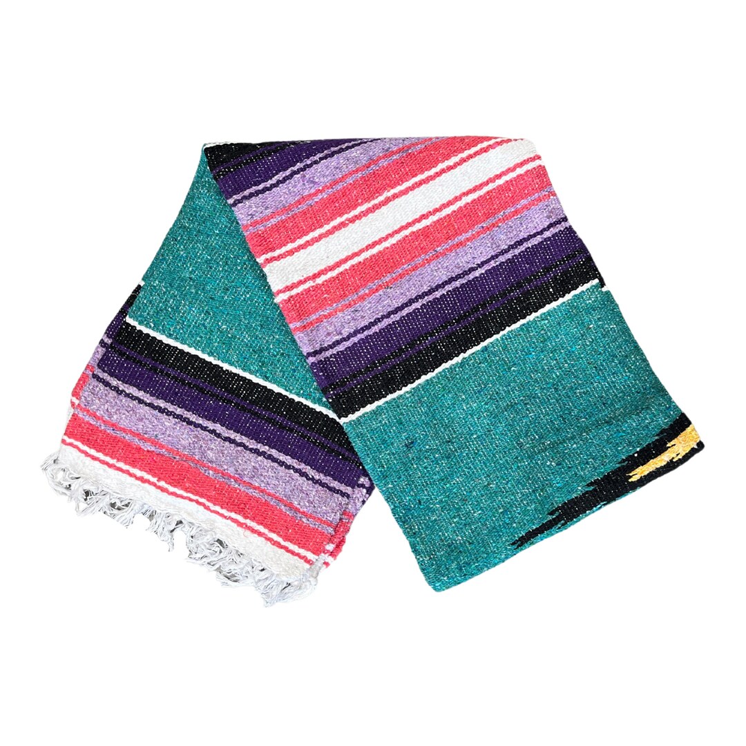Mexican Blanket Teal Pink Yoga Blanket Turquoise Southwest Blanket Baja