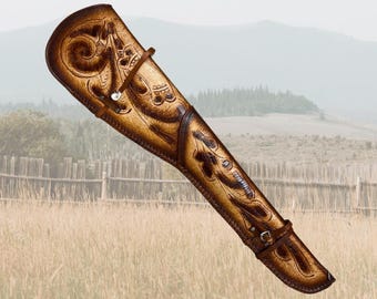 Coldre de couro estilo faroeste para rifle | Estojo para espingarda | Coldre de cowboy | Marrom bicolor | Coldre para arma longa | Capa para rifle e espingarda com alças