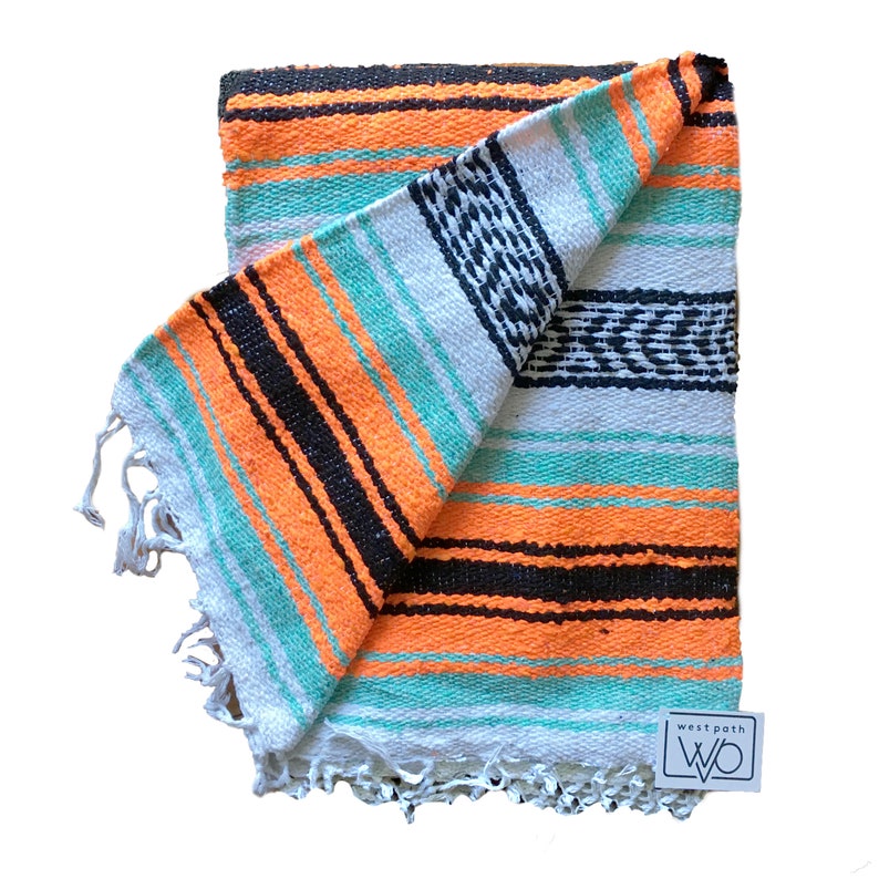 Mexican Blanket Mint & Orange Lightweight Yoga Blanket Etsy