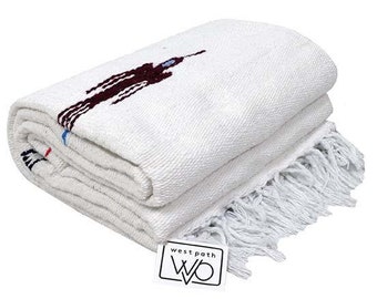 Witte Mexicaanse deken Thunderbird Design | Baja plaid | Dikke yogadeken | Vintage plaid |  Wandtapijt