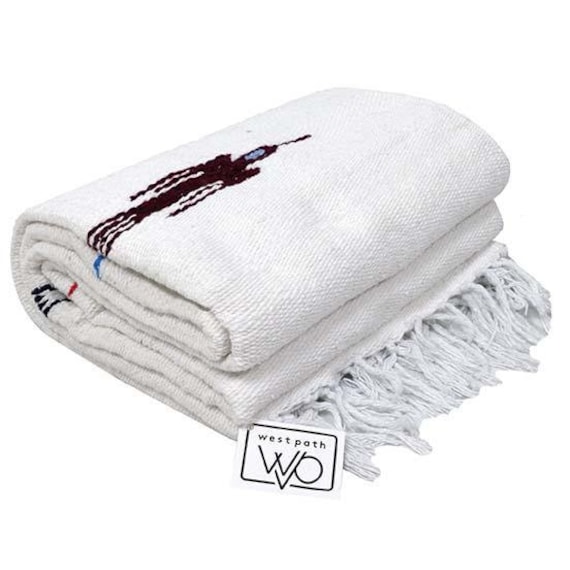 White Mexican Blanket Thunderbird Design | Baja Throw