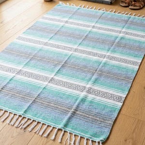Mexican Blanket Mint Blue Ocean | Thick or Lightweight Yoga Blanket | Mexican Baja Blanket | Wall Hanging Tapestry | Falsa Blanket | Serape
