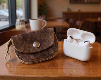 Handmade Cowhide Pouch for AirPods, Hair On Hide Coin Purse, Western Earbud Case, Cowgirl Accessories, Cowhide Gift, Stocking Stuffer