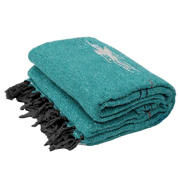 Mexican Blanket Teal Thunderbird With Tassels Turquoise Yoga