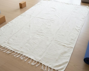 Mexikanische Decke, cremefarben, naturfarben | Off-White Yogadecke | Dicke mexikanische Decke | Picknickdecke | Serape Baja Decke | Überwurf