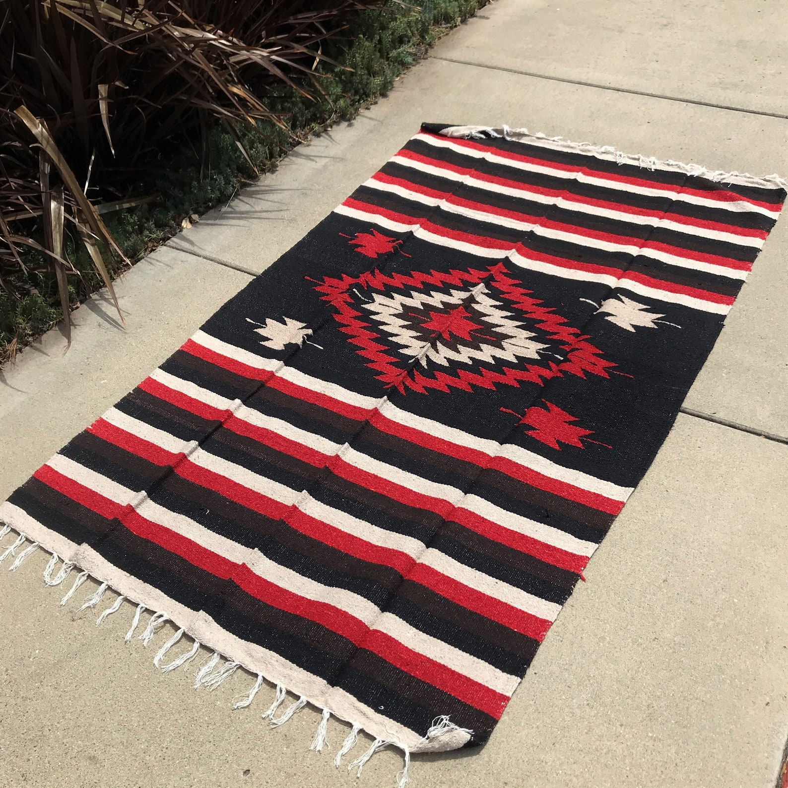 Mexican Blanket Black Brown Beige Rust Yoga Blanket Thick XL Etsy