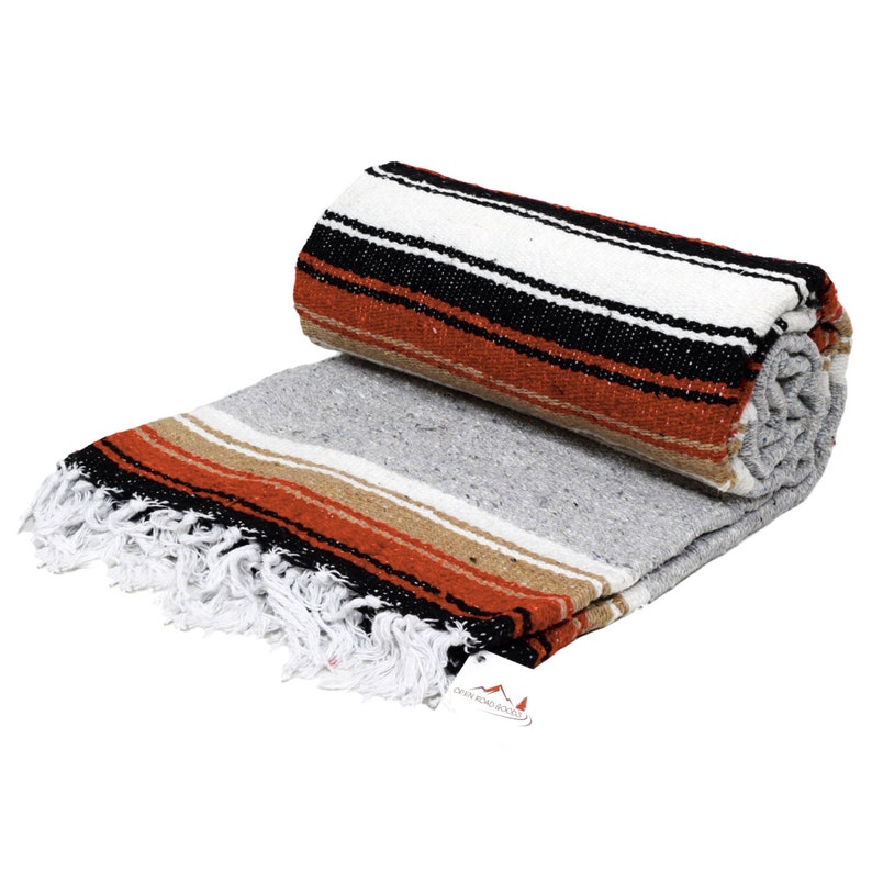 Mexican Blanket Grey White Yoga Blanket Southwest Blanket Etsy
