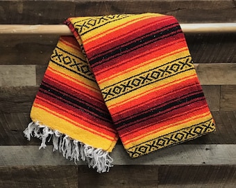 Mexican Falsa Blanket Red Yellow Orange Black | Blanket from Mexico |  Thick Yoga Blanket | Baja Blanket | Picnic Throw Blanket