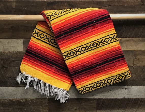 Mexican Falsa Blanket In Red & Yellow Theme Throw Mat Yoga Rug New Genuine 