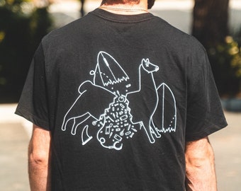 Men's Llama Shirt | 100% Cotton T-Shirt | Black Tee | Fair Trade Certified & Organic Cotton | Eco Friendly Crew Neck | Surf Shirt for Surfer